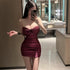 Sexy V Neck Wrap Hip Short Dress for Women Elegant Off Shoulder Party Fashion